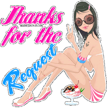 Pinup girl graphic that says Thanks for the Request.