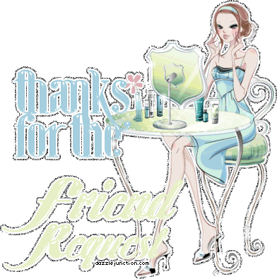 Soft pastel graphic with a girl and a Thanks for the Request message.