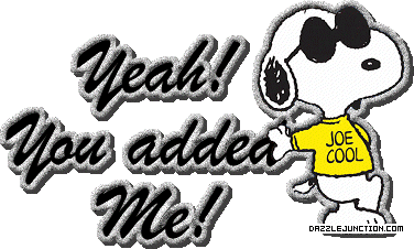 Cute puppy graphic that says Yeah! You Added Me.