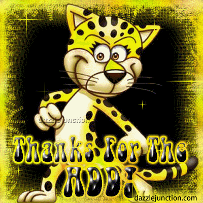 Cartoon cheetah graphic with a Thanks for the Add message.