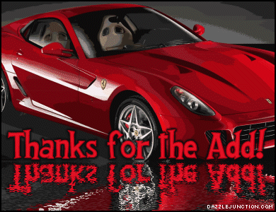 Red car graphic with a Thanks for the Add message.