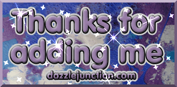 Purple glitter graphic that says Thanks for Adding Me.