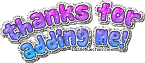 Purple and yellow graphic that says Thanks for adding me.