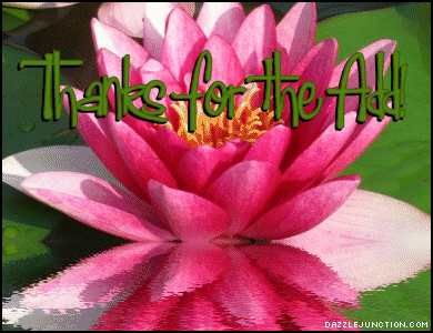 Pink flower graphic with a Thanks for the Add message.