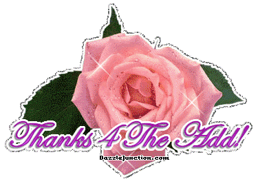 Pink rose graphic that says Thanks 4 the Add.