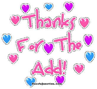 Pink heart graphic that says Thank You for the Add.