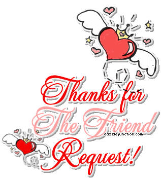 Red heart graphic that says Thanks for the Friend Request.