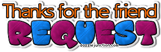Colorful text graphic that says Thanks for the Friend Request.