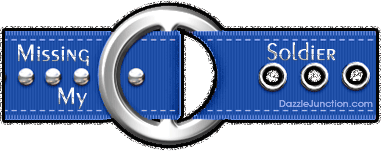 Animated blue and black glitter belt with a Missing My Soldier saying.