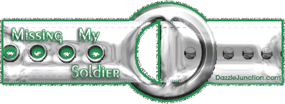 Animated green and white glitter belt with a Missing My Soldier saying.