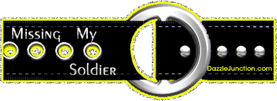 Animated black and yellow glitter belt with a Missing My Soldier saying.