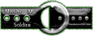 Animated black and green glitter belt with a Missing My Soldier saying.