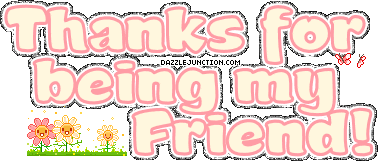 Orange and pink text graphic that says Thanks for being my friend.
