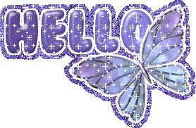 Purple butterfly greeting image that says Hello