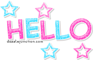Pink star greeting image that says Hello