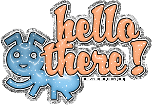 Blue swirly greeting image that says Hello There