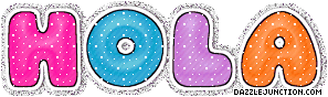 Colorful bubble-letter greeting image that says Hola