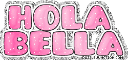 Pink glitter greeting image that says Hola Bella