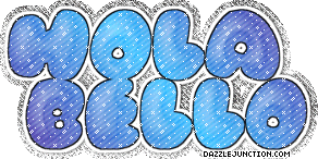 Blue bubble-letter greeting image that says Hola