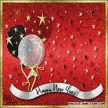 Happy New Year Red Stars Balloons quote